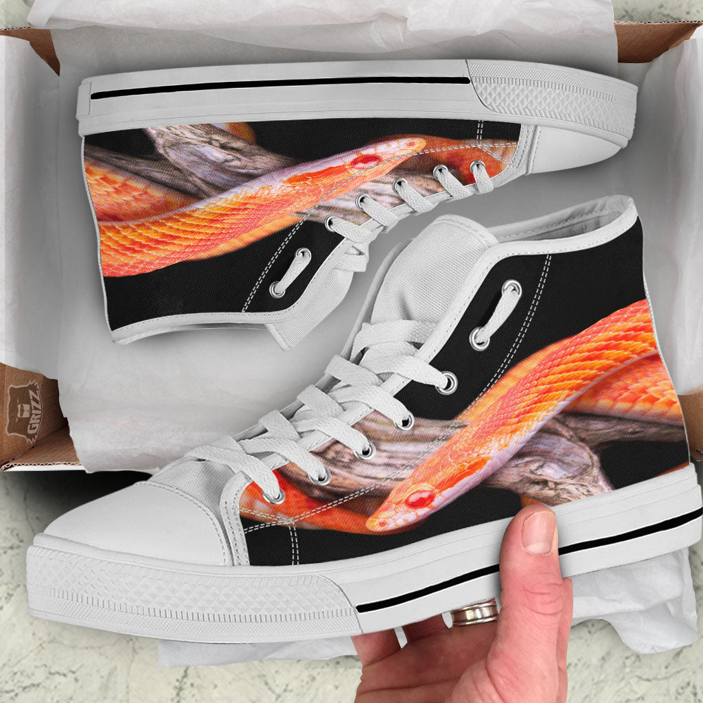 Corn Snake Amel Motley Print White High Top Shoes-grizzshop