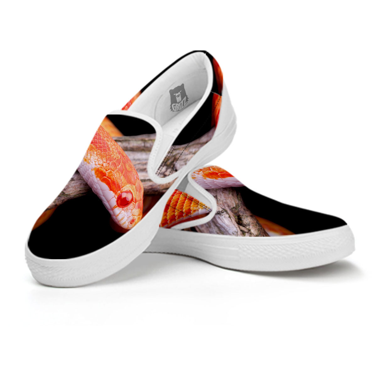 Corn Snake Amel Motley Print White Slip On Shoes-grizzshop