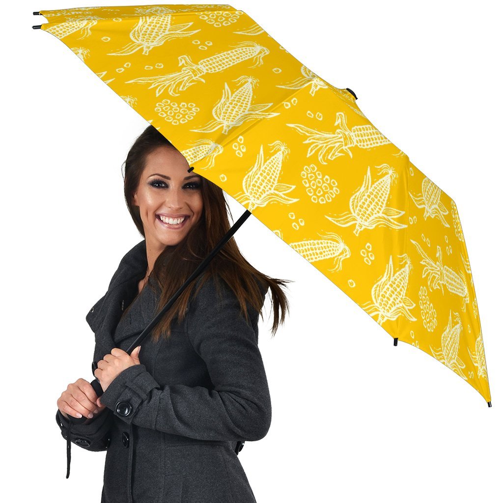 Corn Yellow Pattern Print Automatic Foldable Umbrella-grizzshop