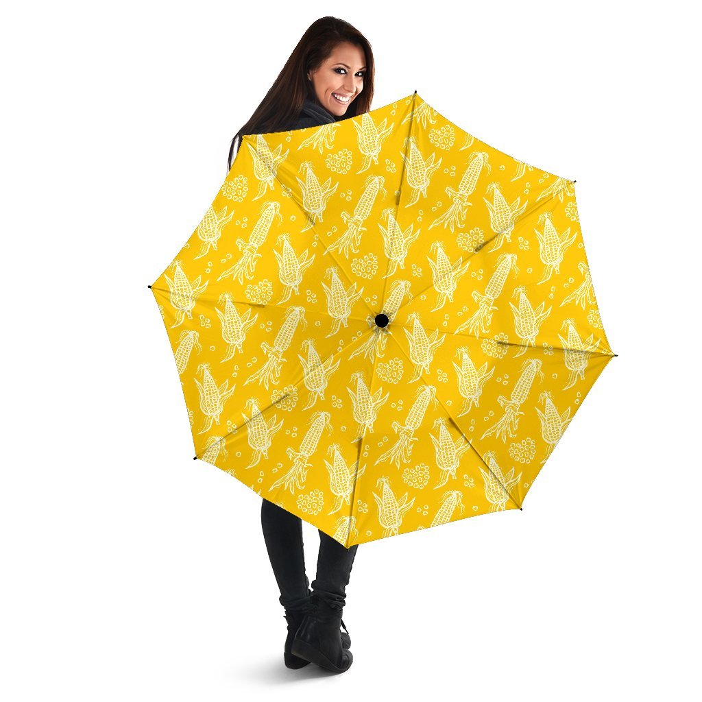 Corn Yellow Pattern Print Automatic Foldable Umbrella-grizzshop