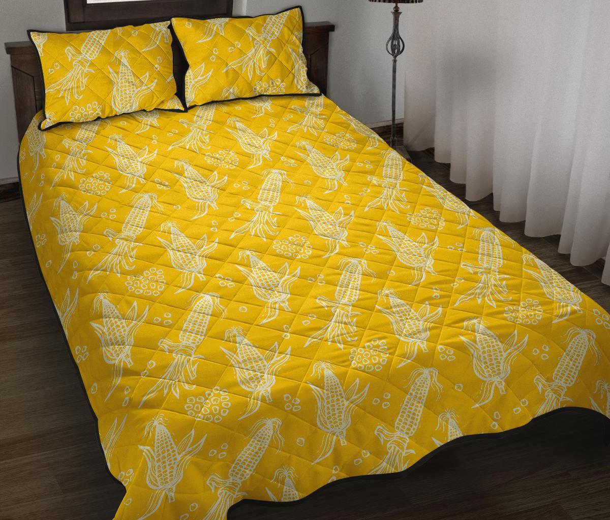 Corn Yellow Pattern Print Bed Set Quilt-grizzshop