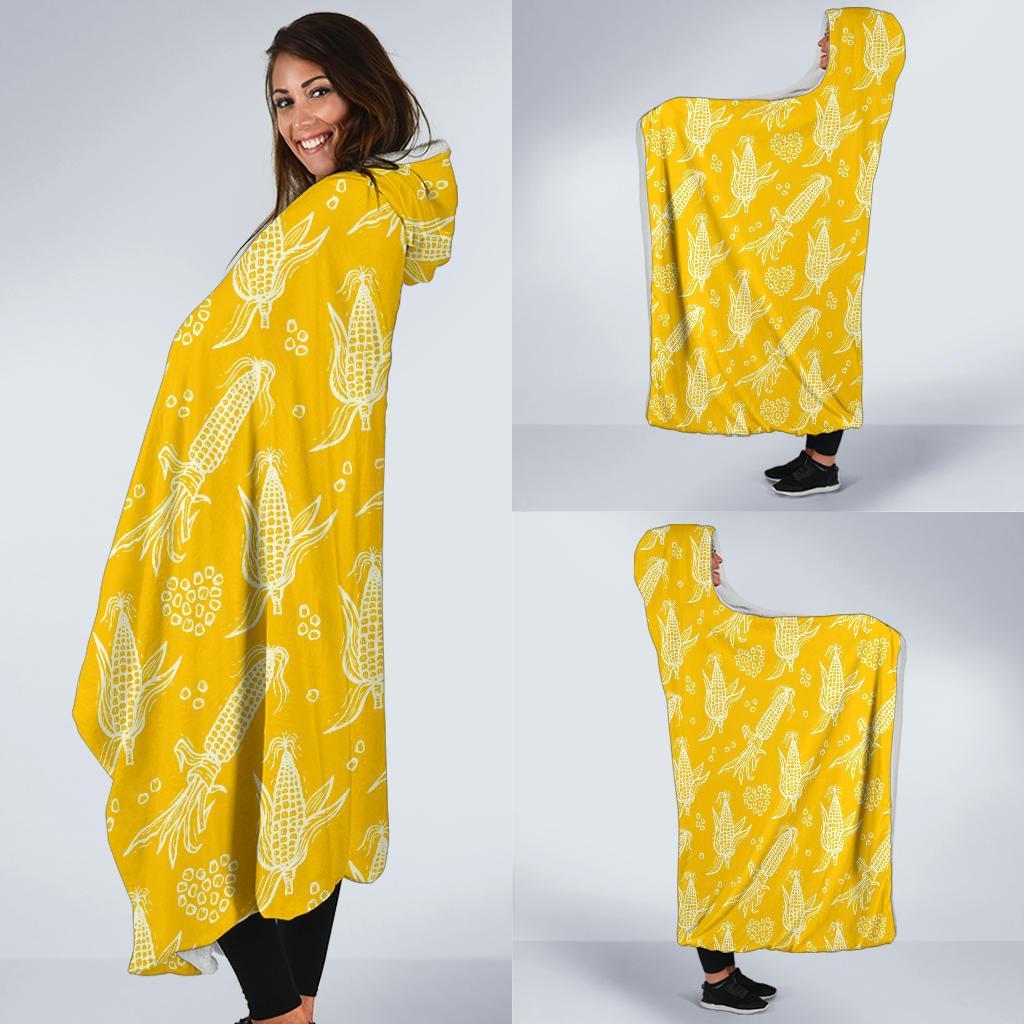 Corn Yellow Pattern Print Hooded Blanket-grizzshop