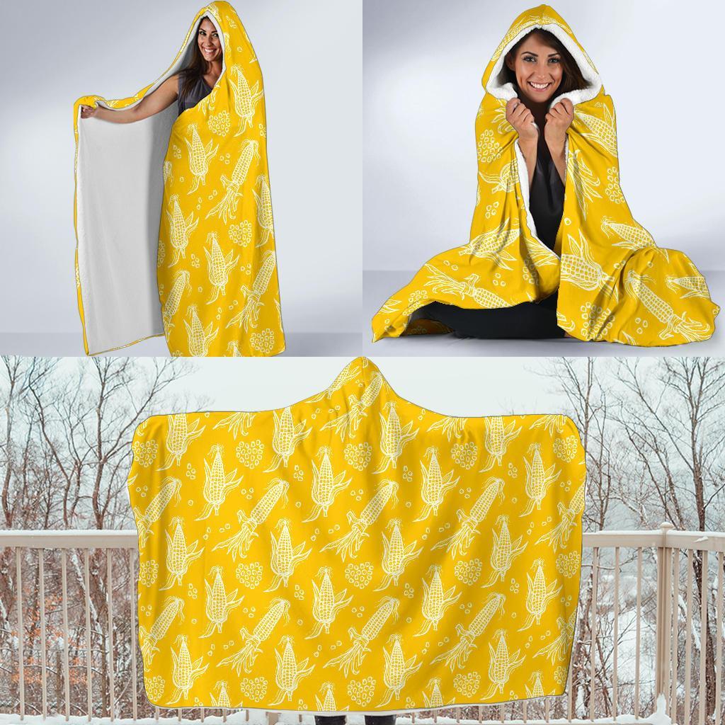 Corn Yellow Pattern Print Hooded Blanket-grizzshop