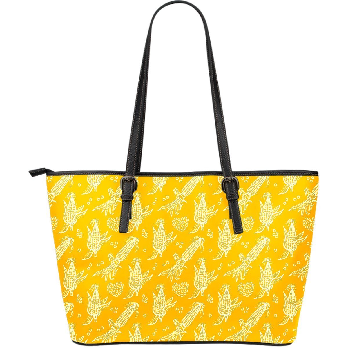 Corn Yellow Pattern Print Leather Tote Bag-grizzshop