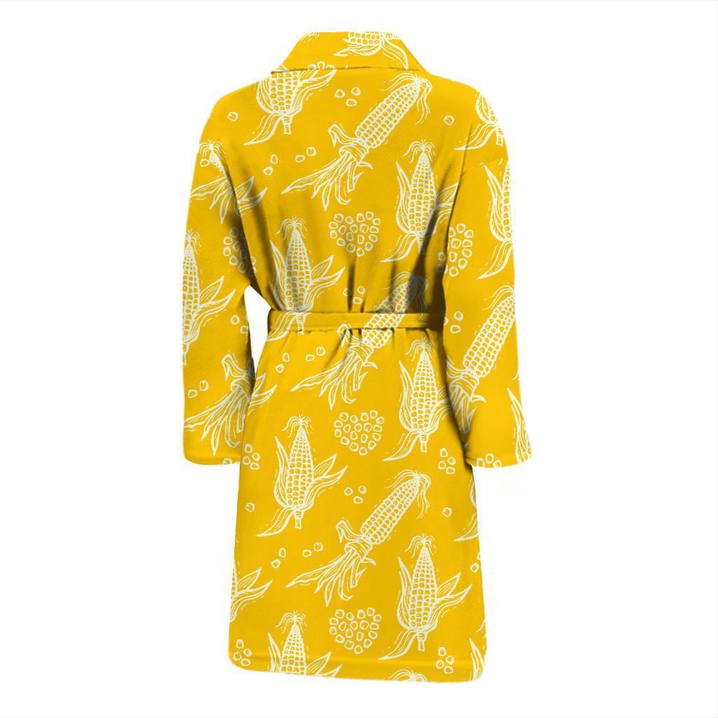 Corn Yellow Pattern Print Men Long Robe-grizzshop