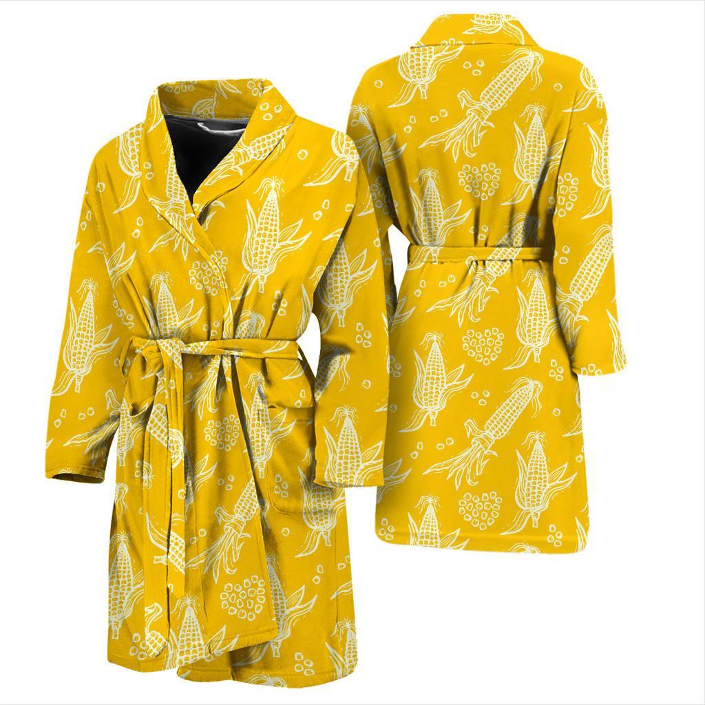 Corn Yellow Pattern Print Men Long Robe-grizzshop