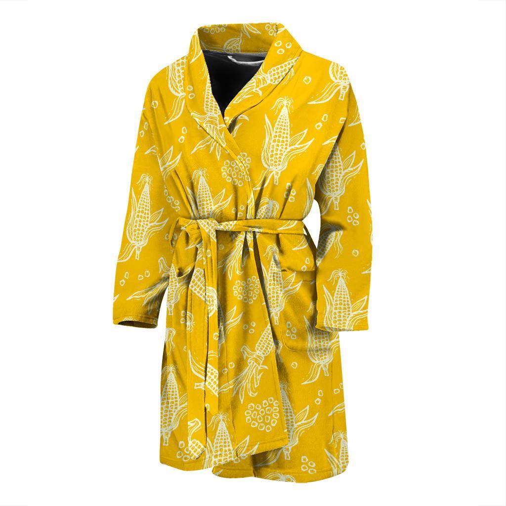 Corn Yellow Pattern Print Men Long Robe-grizzshop