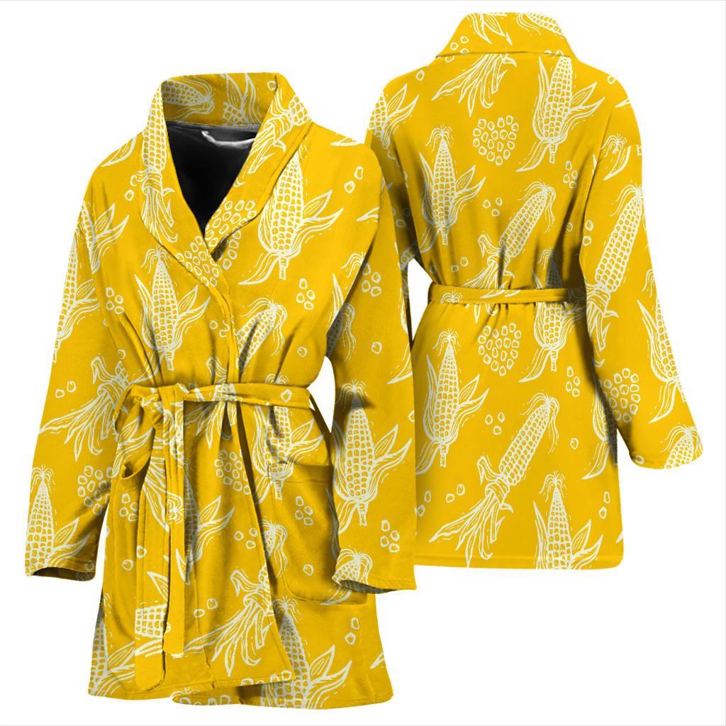 Corn Yellow Pattern Print Women Long Robe-grizzshop