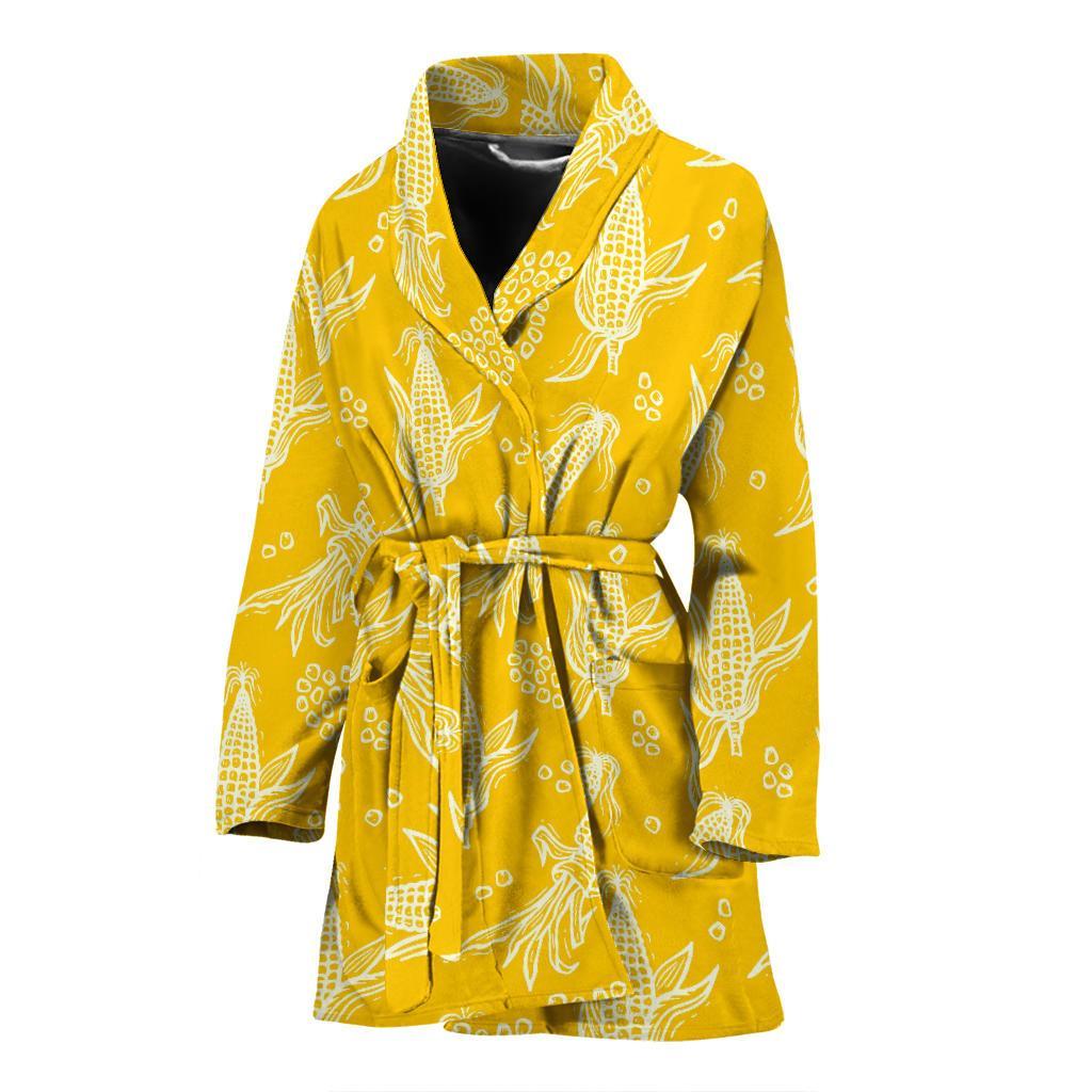 Corn Yellow Pattern Print Women Long Robe-grizzshop