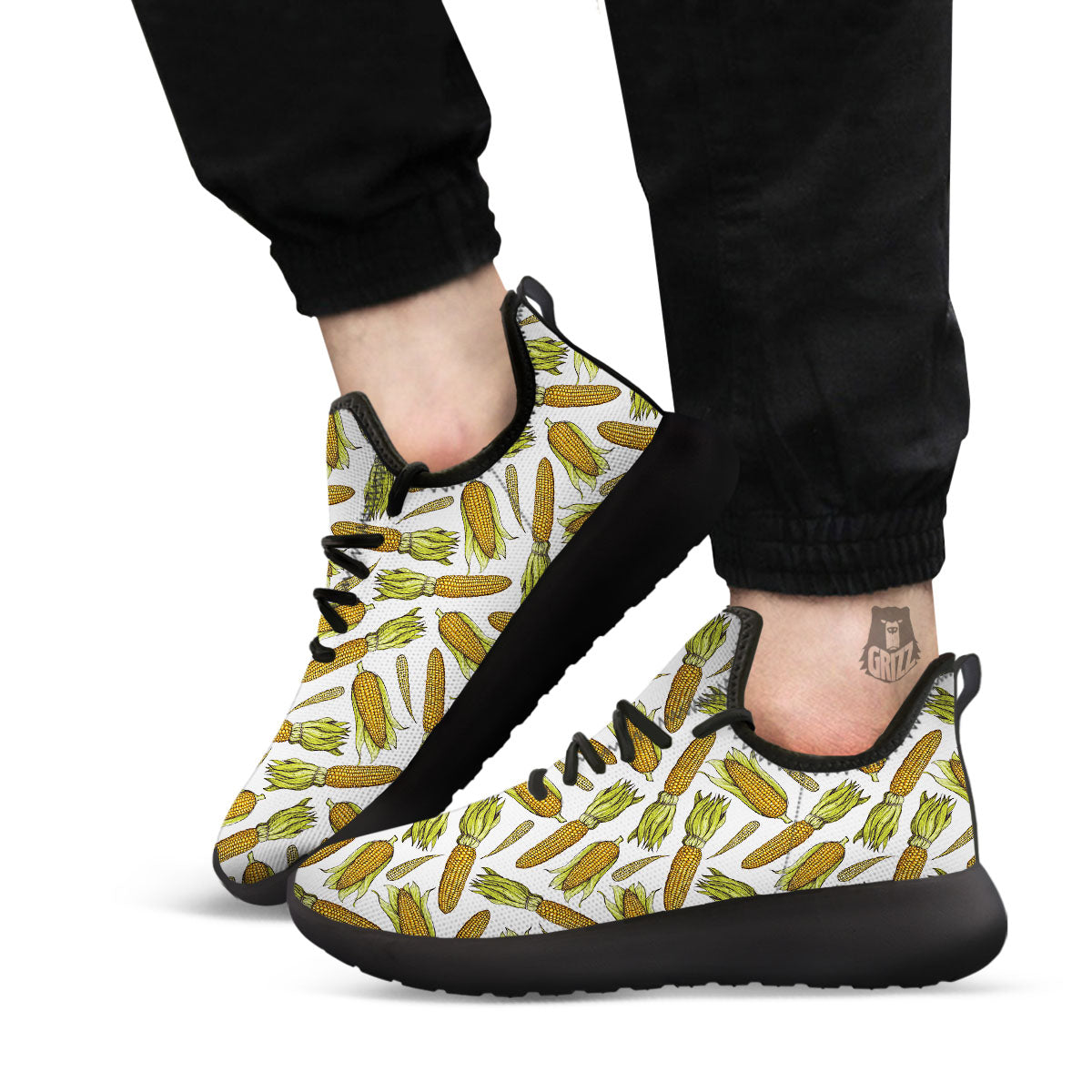 Corncob Hand-Drawn Print Pattern Black Athletic Shoes-grizzshop