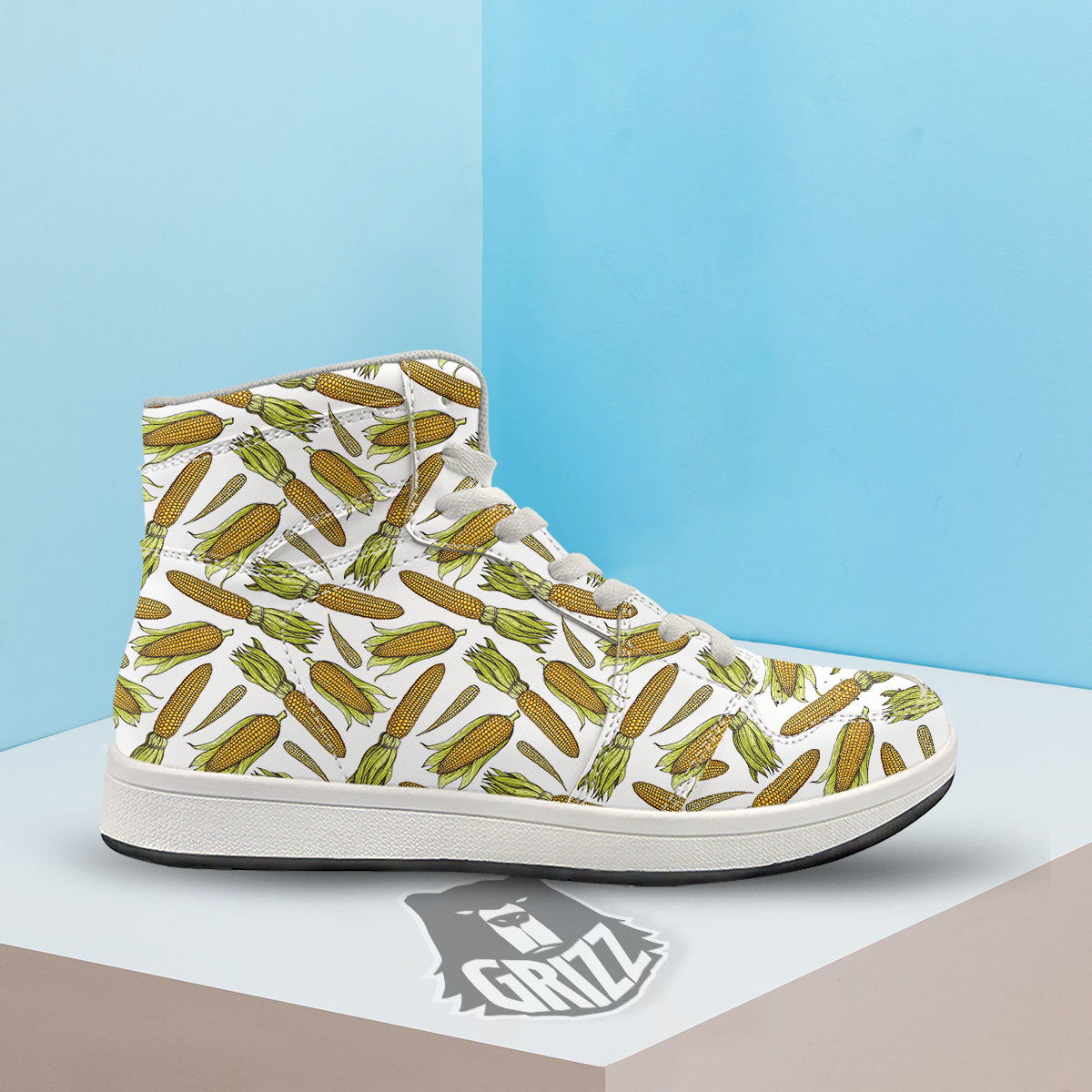 Corncob Hand-Drawn Print Pattern High Top Sneakers-grizzshop