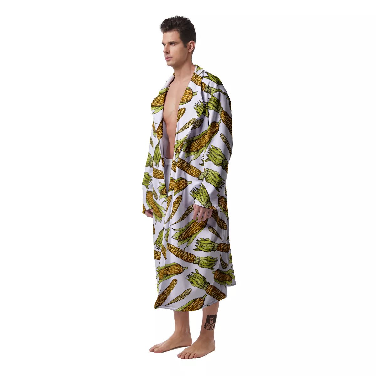 Corncob Hand-Drawn Print Pattern Men's Robe-grizzshop