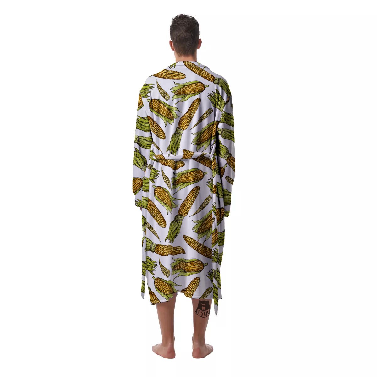 Corncob Hand-Drawn Print Pattern Men's Robe-grizzshop