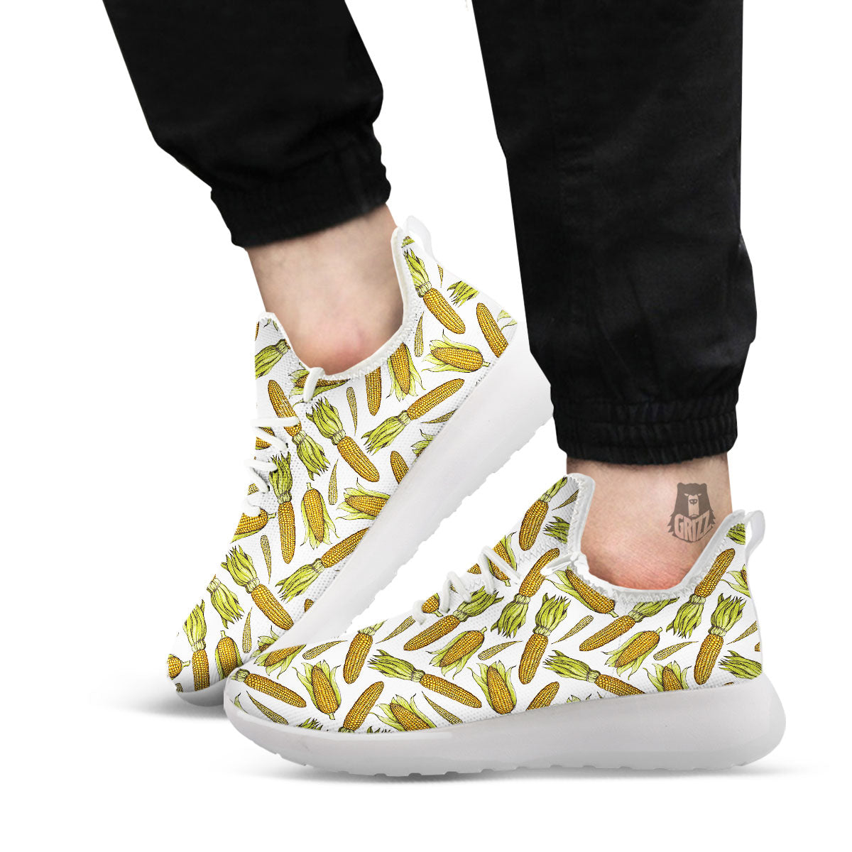 Corncob Hand-Drawn Print Pattern White Athletic Shoes-grizzshop