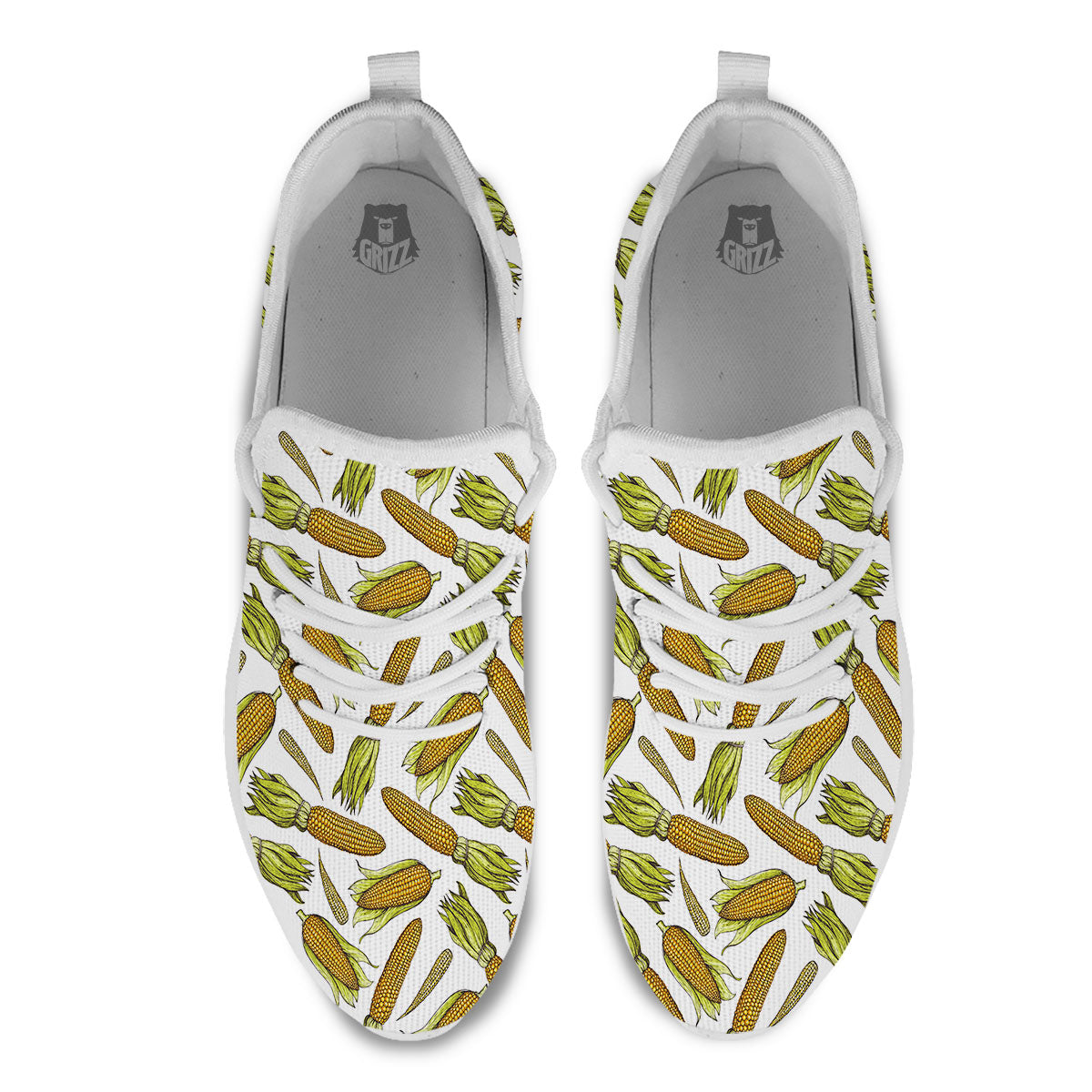 Corncob Hand-Drawn Print Pattern White Athletic Shoes-grizzshop