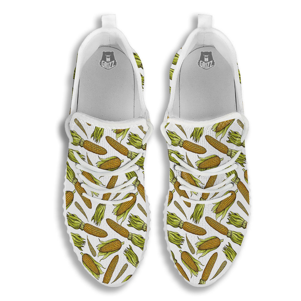Corncob Hand-Drawn Print Pattern White Walking Shoes-grizzshop
