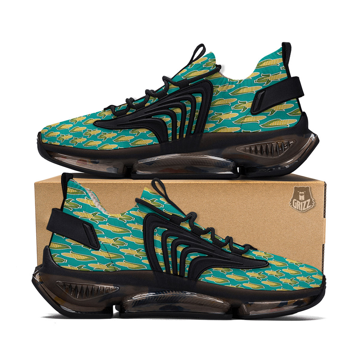 Corncob Print Pattern Black Gym Shoes-grizzshop