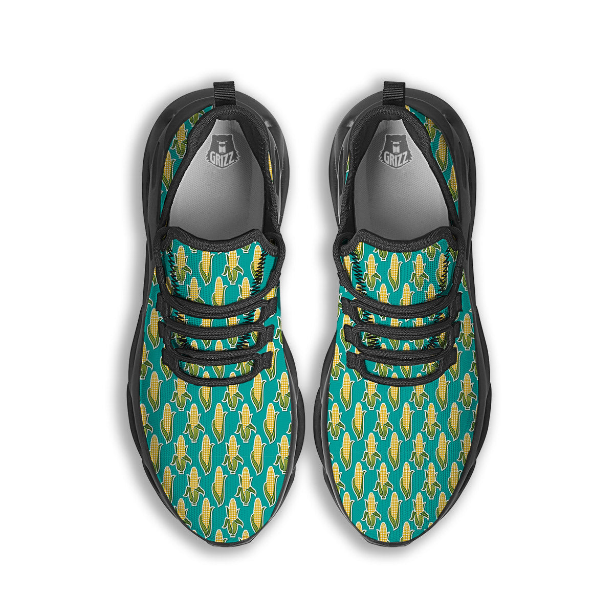 Corncob Print Pattern Black Running Shoes-grizzshop