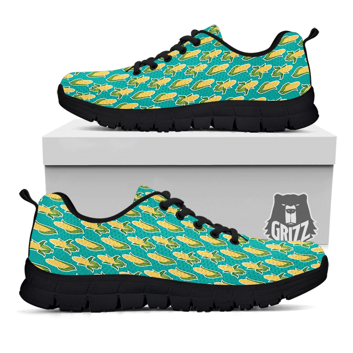 Corncob Print Pattern Black Sneaker-grizzshop