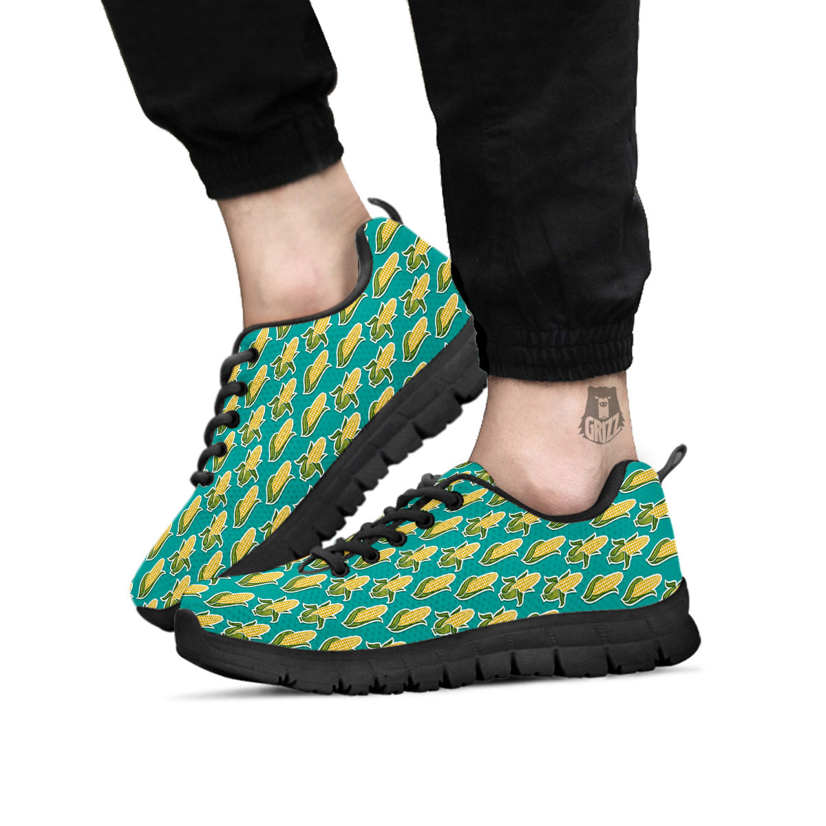 Corncob Print Pattern Black Sneaker-grizzshop