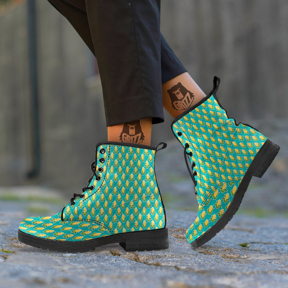 Corncob Print Pattern Leather Boots-grizzshop