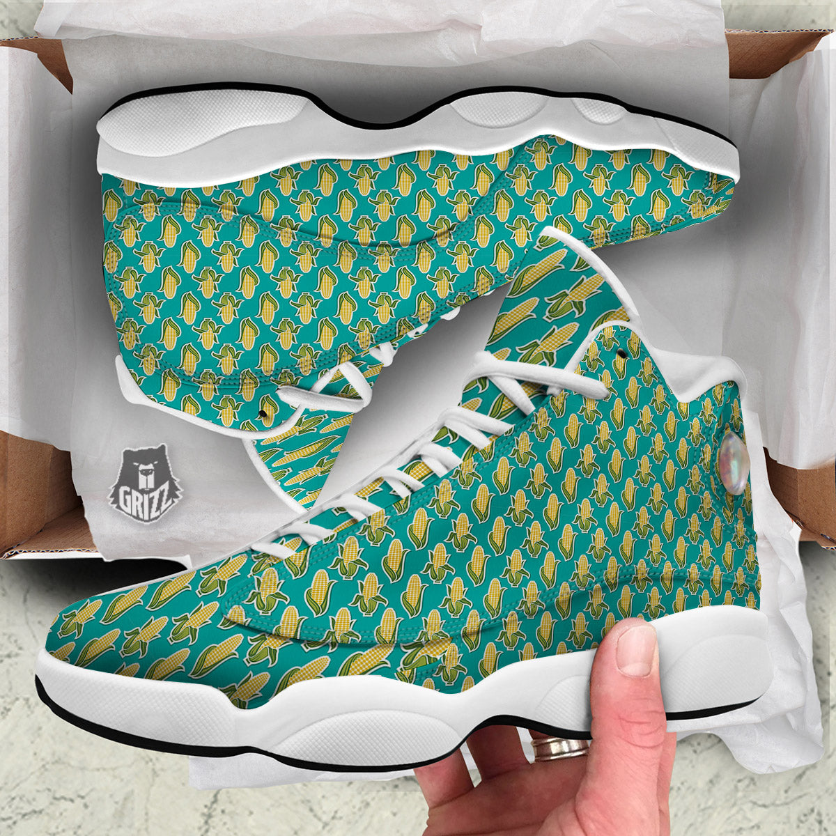 Corncob Print Pattern White Basketball Shoes-grizzshop