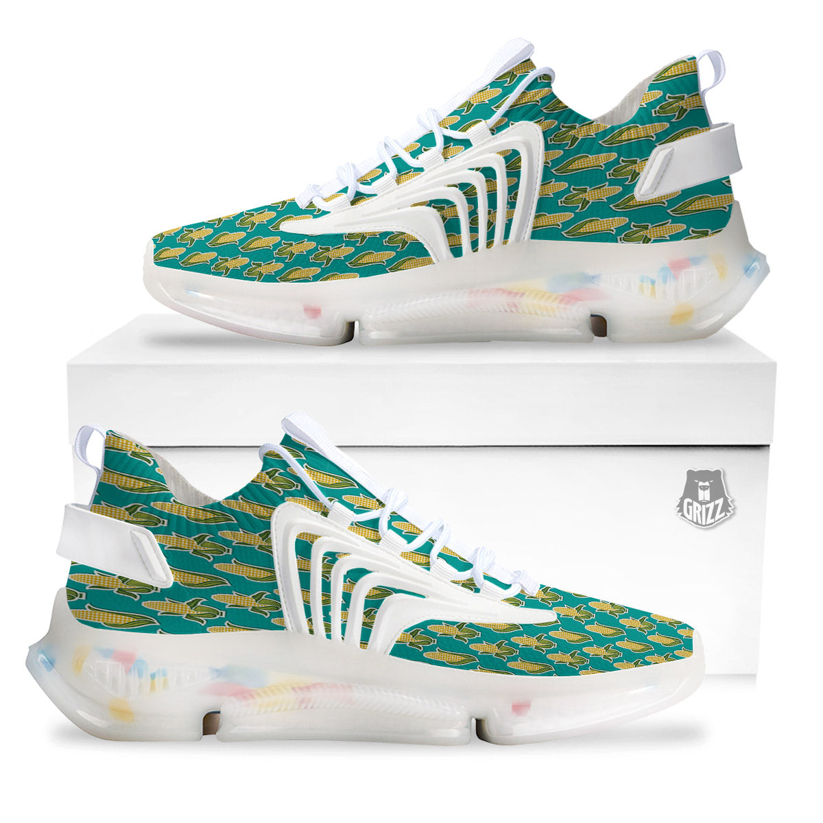Corncob Print Pattern White Gym Shoes-grizzshop