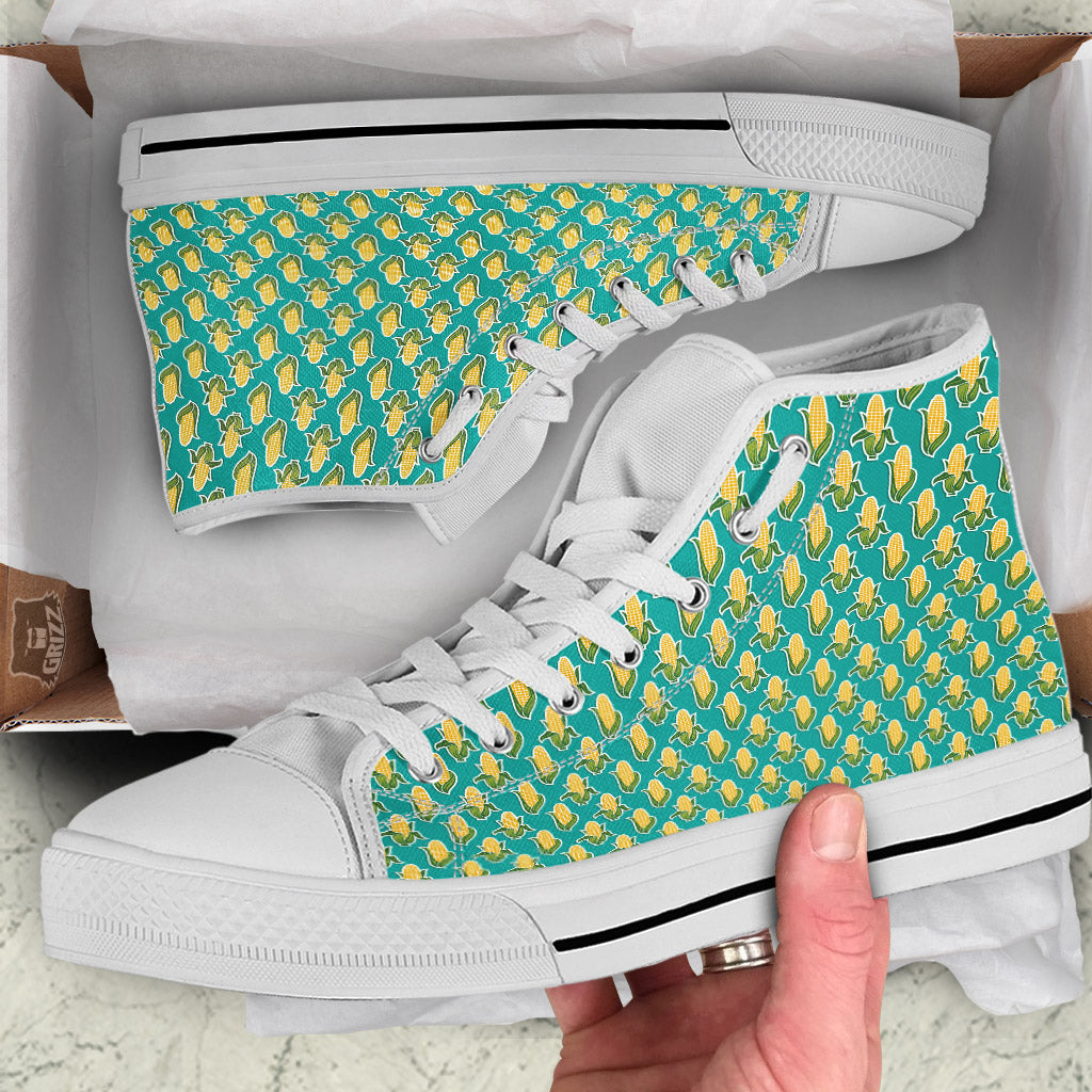 Corncob Print Pattern White High Top Shoes-grizzshop