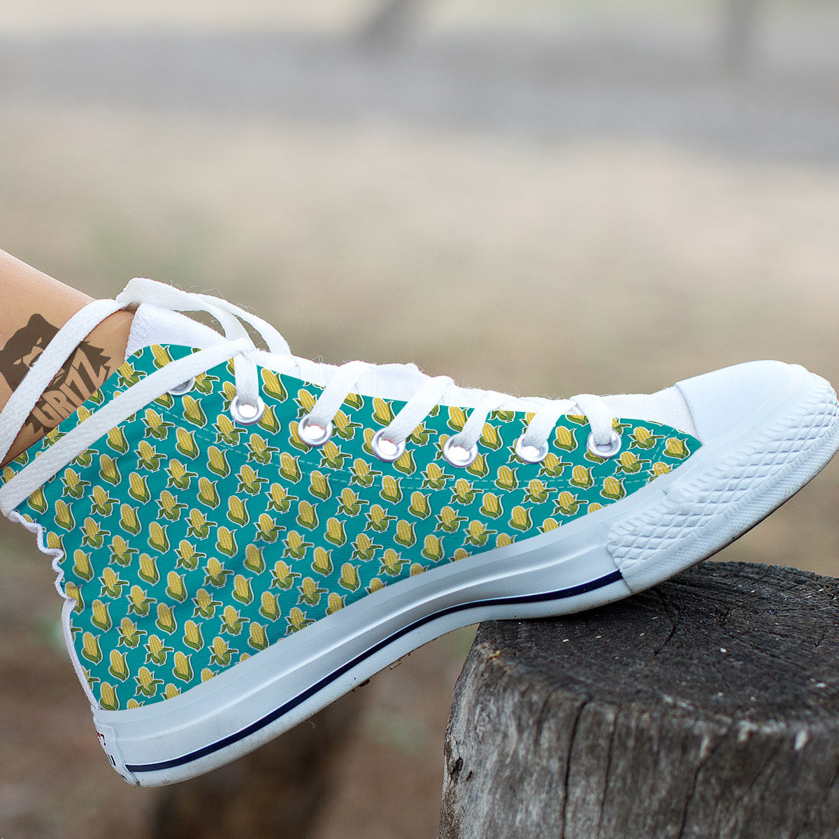 Corncob Print Pattern White High Top Shoes-grizzshop