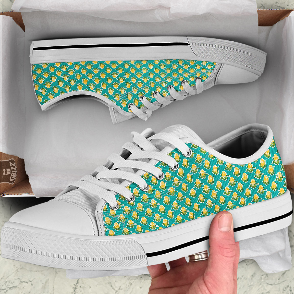 Corncob Print Pattern White Low Top Shoes-grizzshop