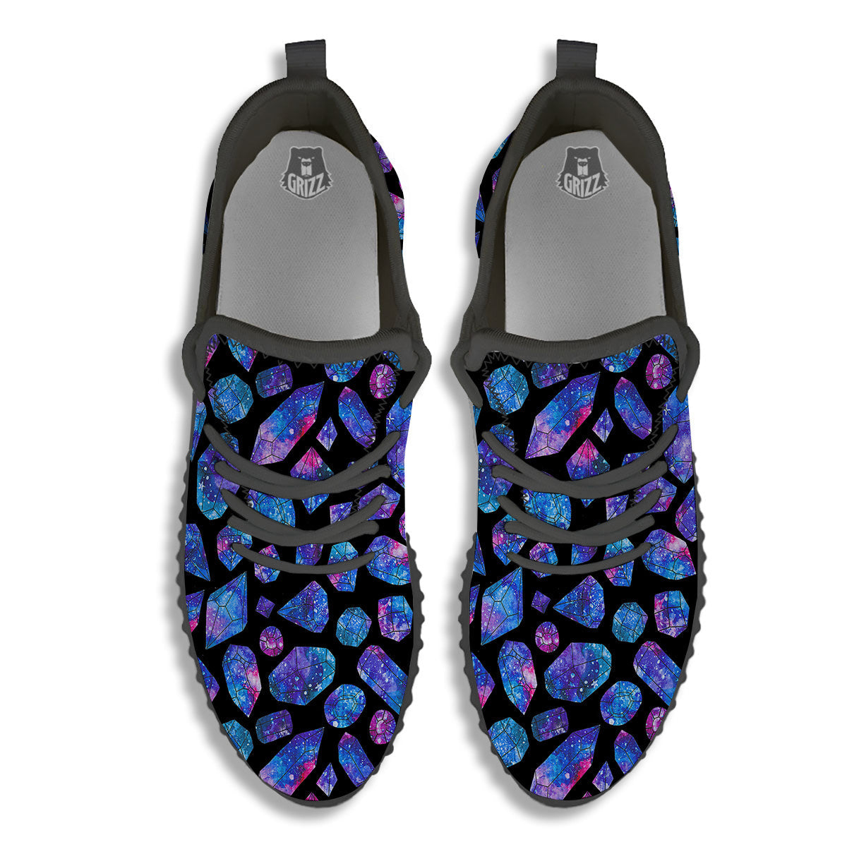 Cosmic Galaxy Space Blue Crystal Print Black Walking Shoes-grizzshop