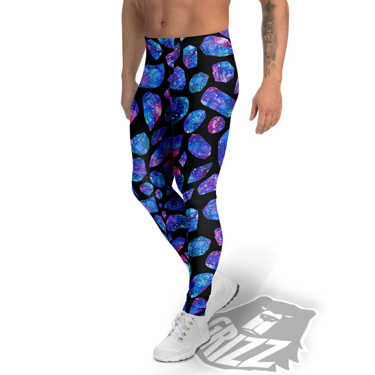 Cosmic Galaxy Space Blue Crystal Print Men's Leggings-grizzshop