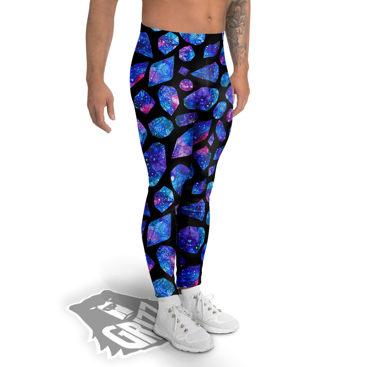 Cosmic Galaxy Space Blue Crystal Print Men's Leggings-grizzshop