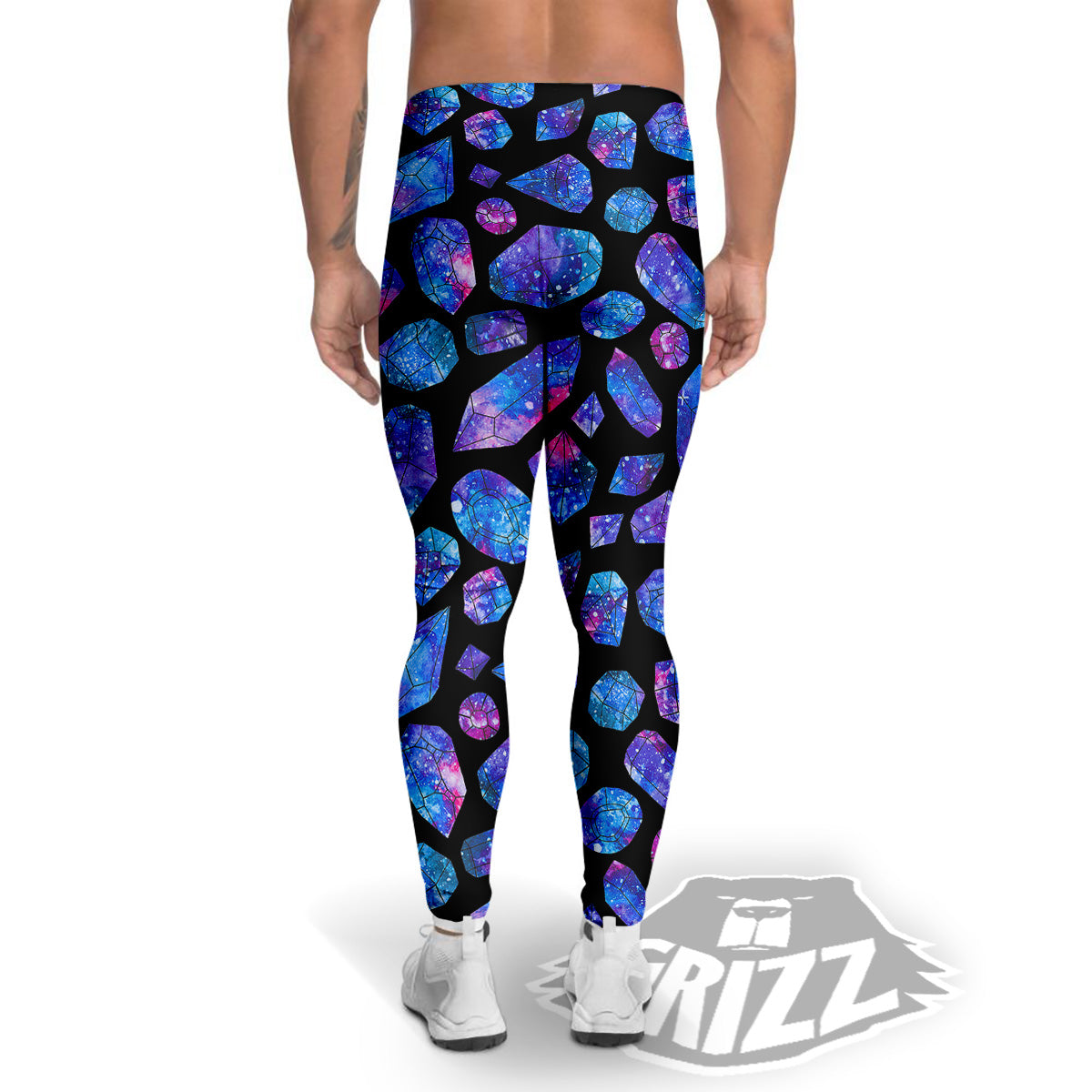 Cosmic Galaxy Space Blue Crystal Print Men's Leggings-grizzshop