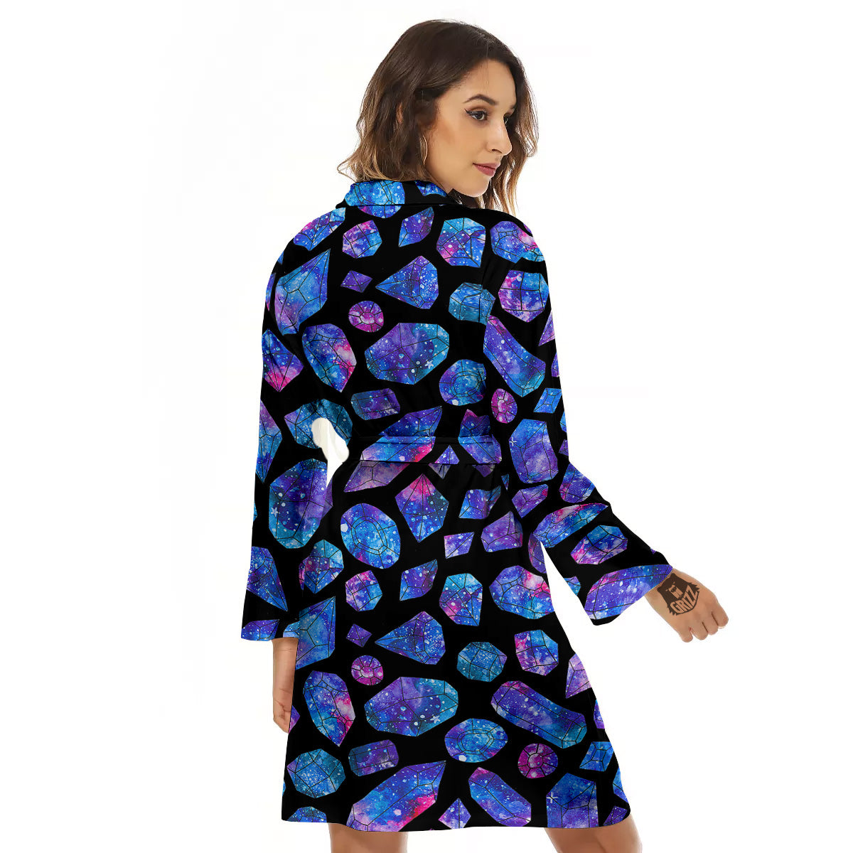 Cosmic Galaxy Space Blue Crystal Print Women's Robe-grizzshop