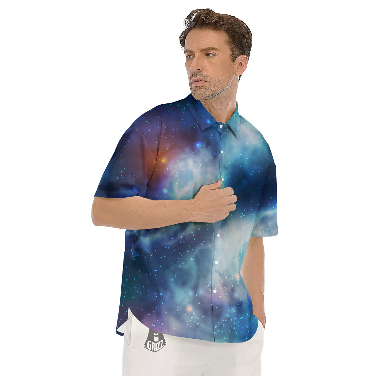 Cosmic Galaxy Space Blue Purple Print Men's Short Sleeve Shirts-grizzshop