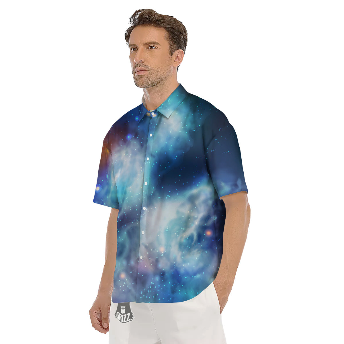 Cosmic Galaxy Space Blue Purple Print Men's Short Sleeve Shirts-grizzshop