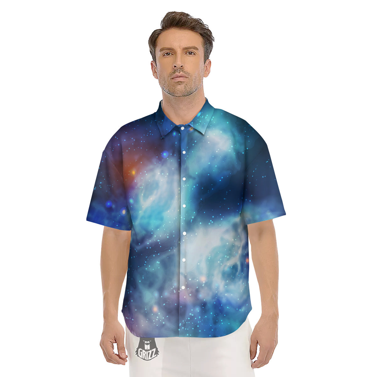 Cosmic Galaxy Space Blue Purple Print Men's Short Sleeve Shirts-grizzshop