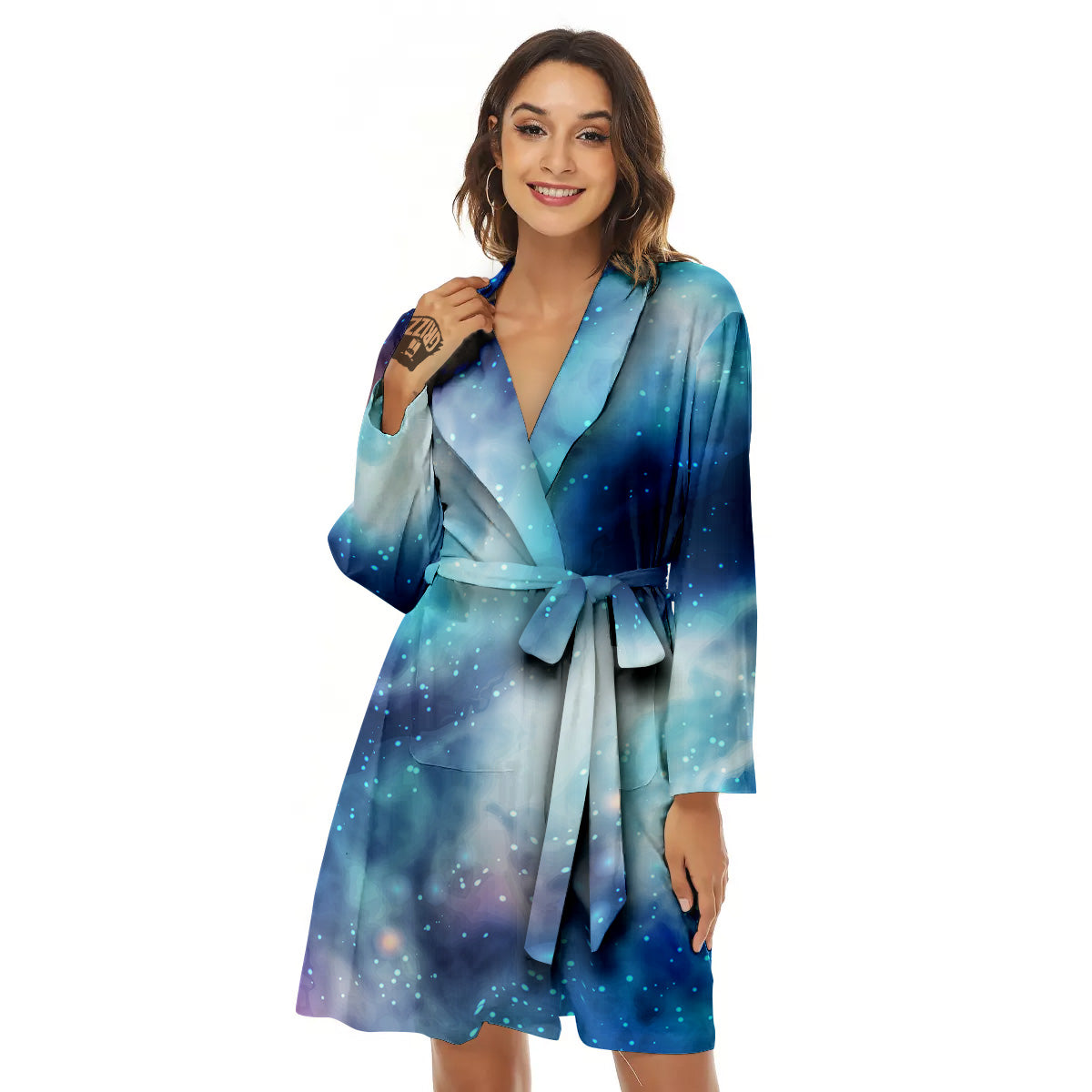 Cosmic Galaxy Space Blue Purple Print Women's Robe-grizzshop