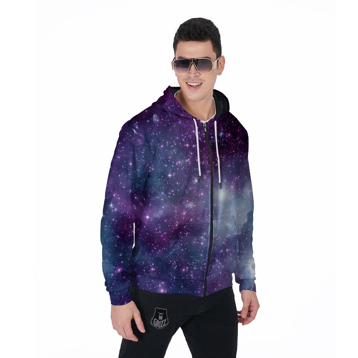 Cosmic Galaxy Space Men's Zip Up Hoodie-grizzshop