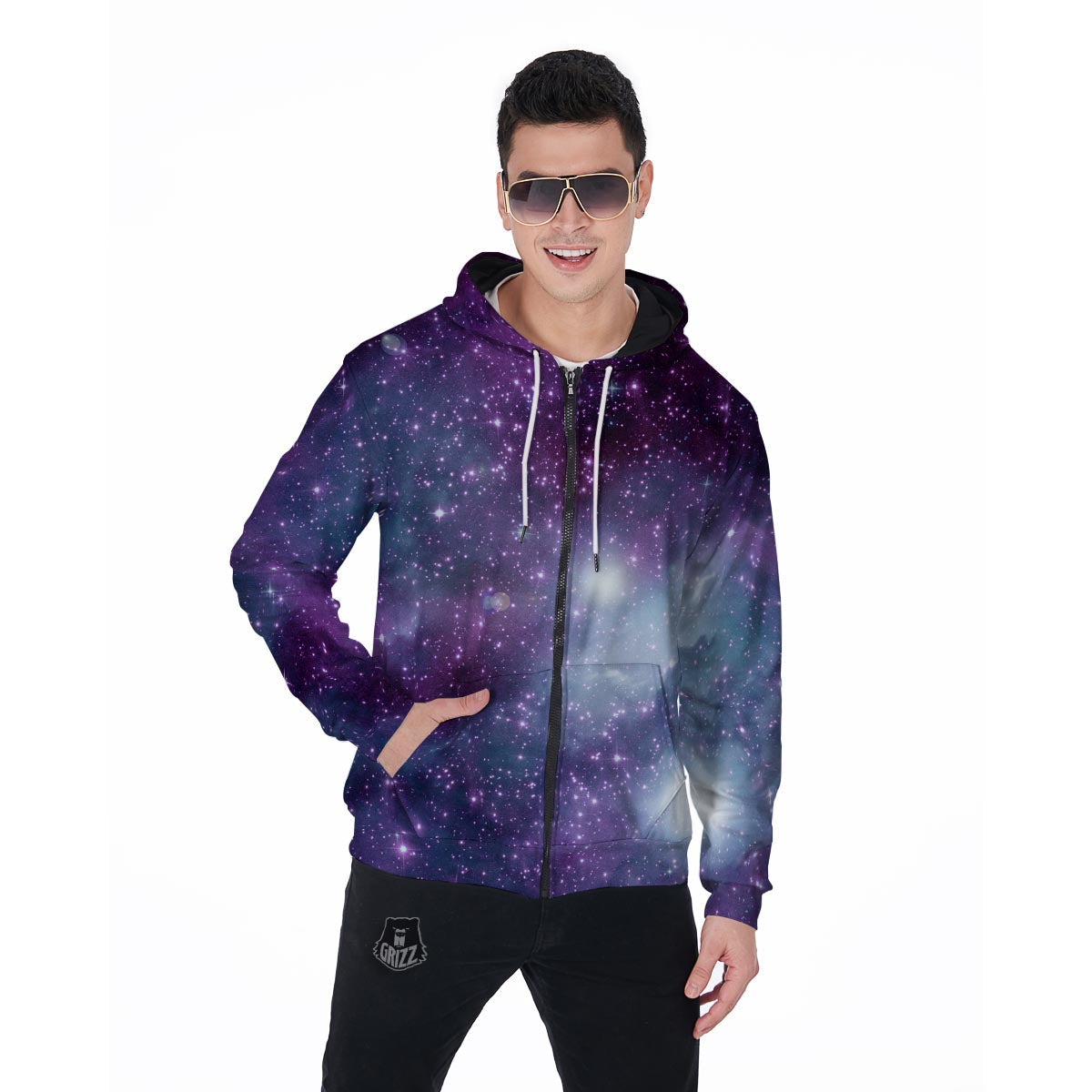 Cosmic Galaxy Space Men's Zip Up Hoodie-grizzshop