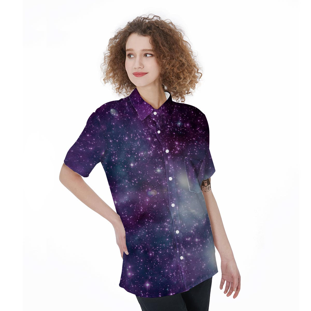 Cosmic Galaxy Space Women's Short Sleeve Shirts-grizzshop