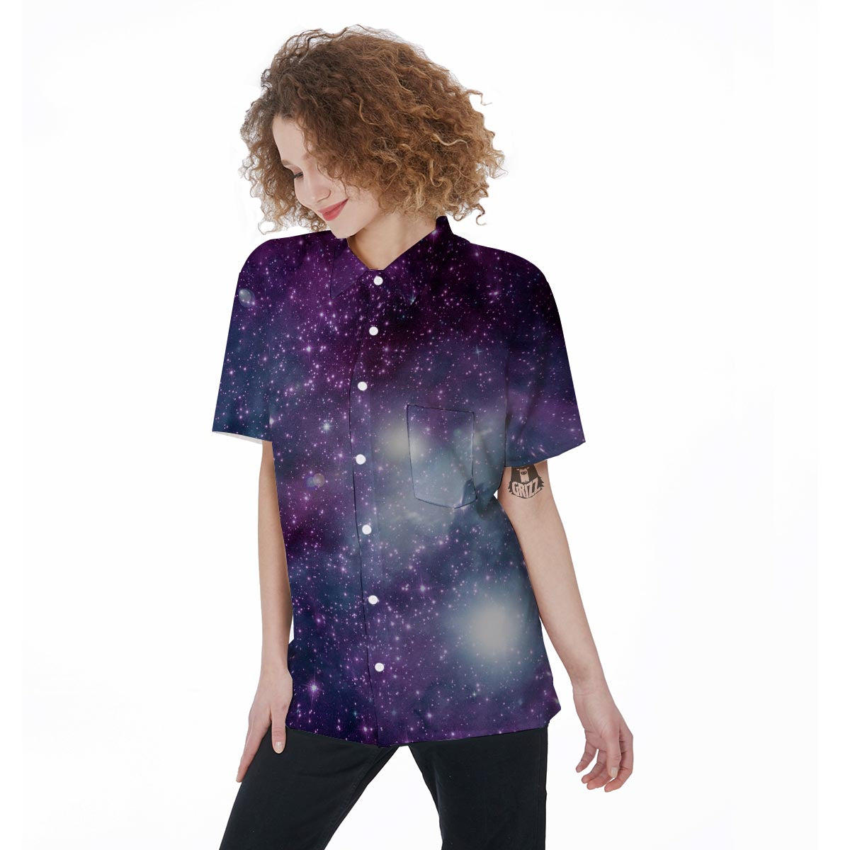 Cosmic Galaxy Space Women's Short Sleeve Shirts-grizzshop