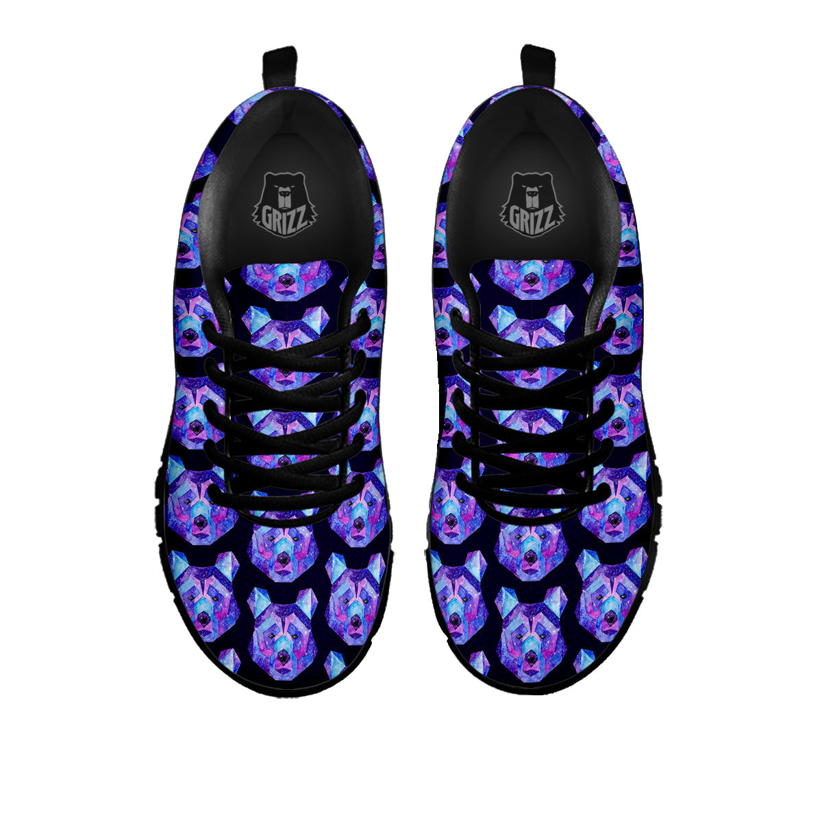 Cosmic Polygonal Bear Print Pattern Black Sneaker-grizzshop