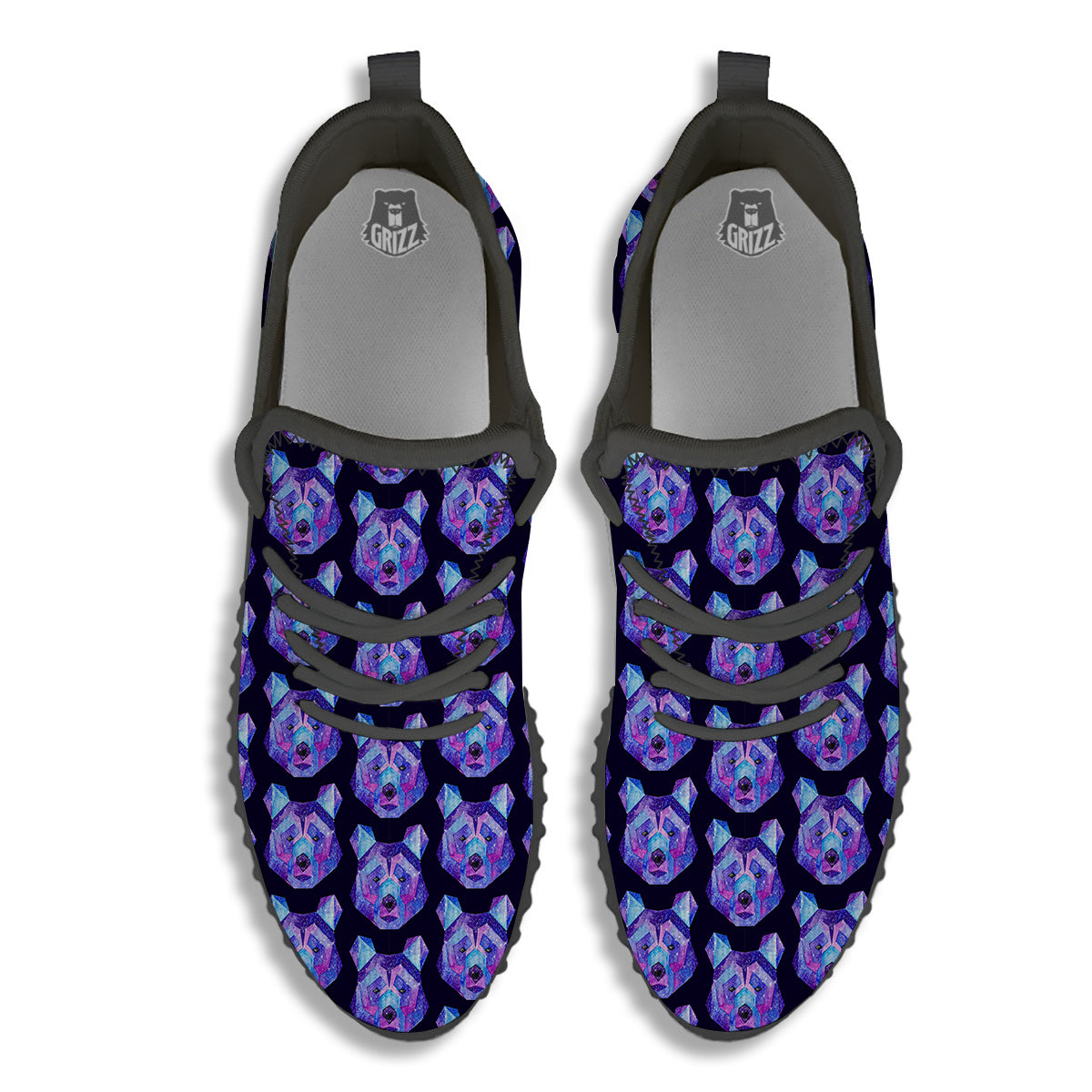 Cosmic Polygonal Bear Print Pattern Black Walking Shoes-grizzshop