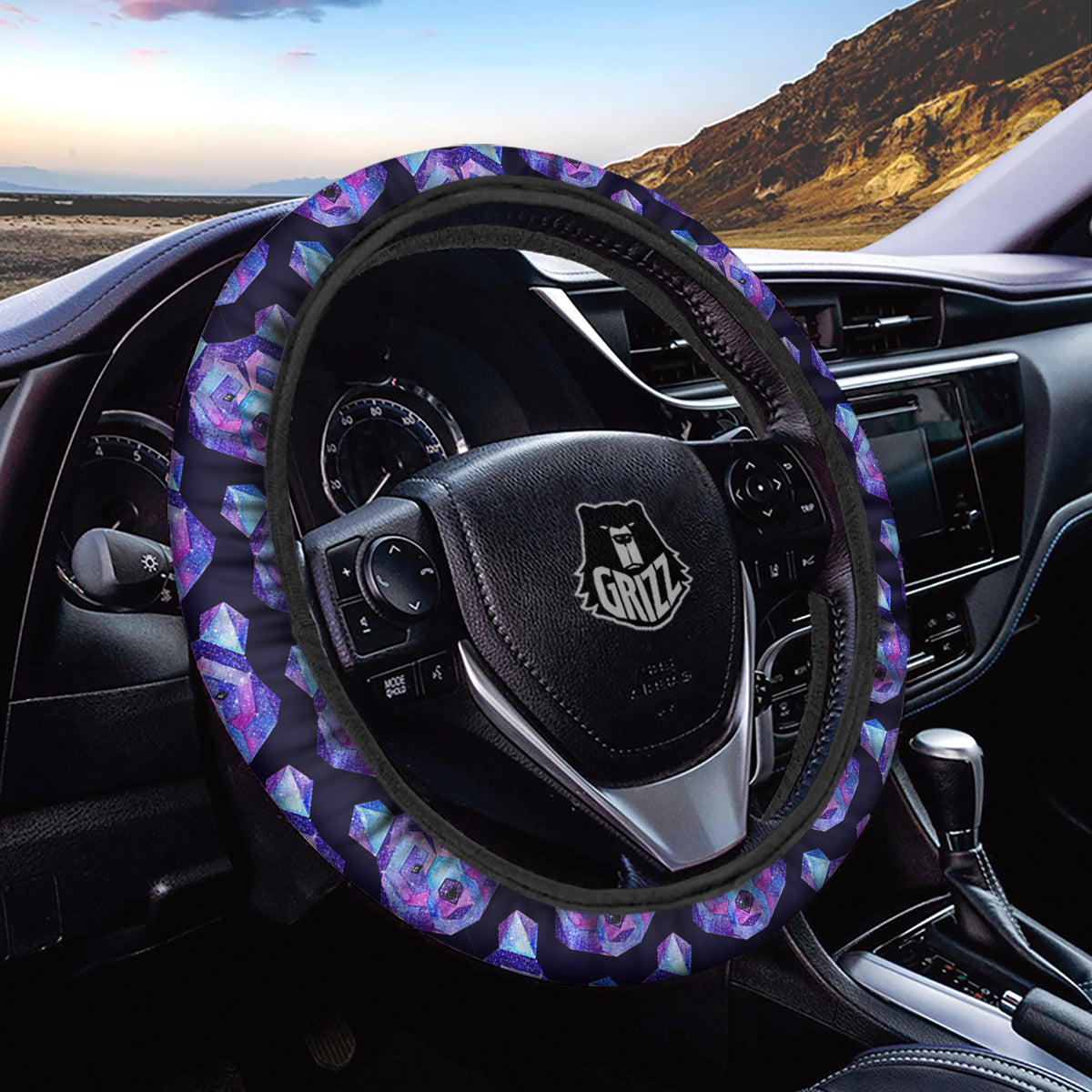 Cosmic Polygonal Bear Print Pattern Car Steering Wheel Cover-grizzshop