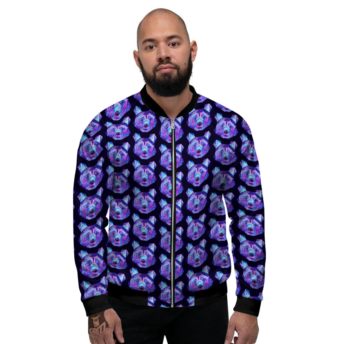Cosmic Polygonal Bear Print Pattern Men's Bomber Jacket-grizzshop
