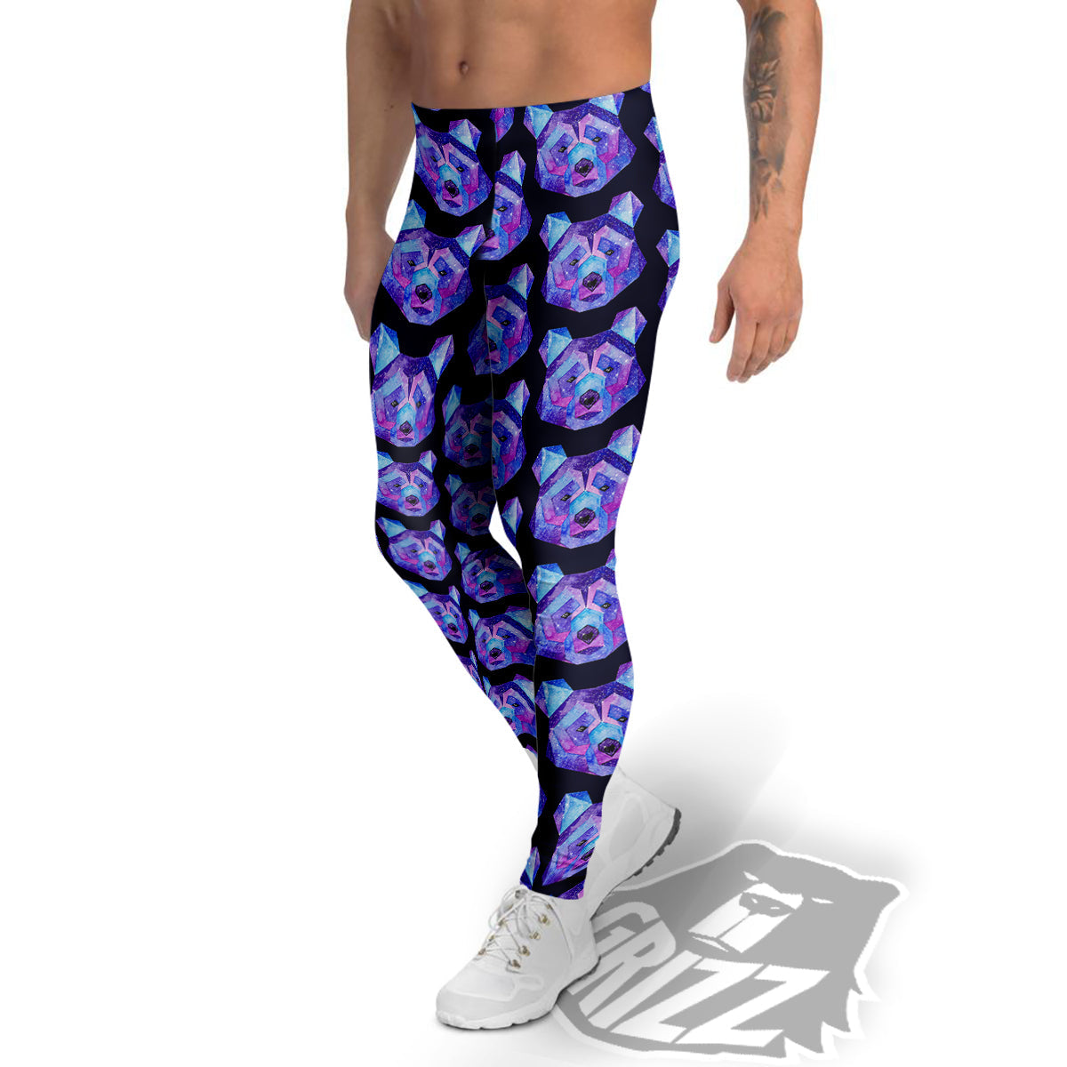 Cosmic Polygonal Bear Print Pattern Men's Leggings-grizzshop