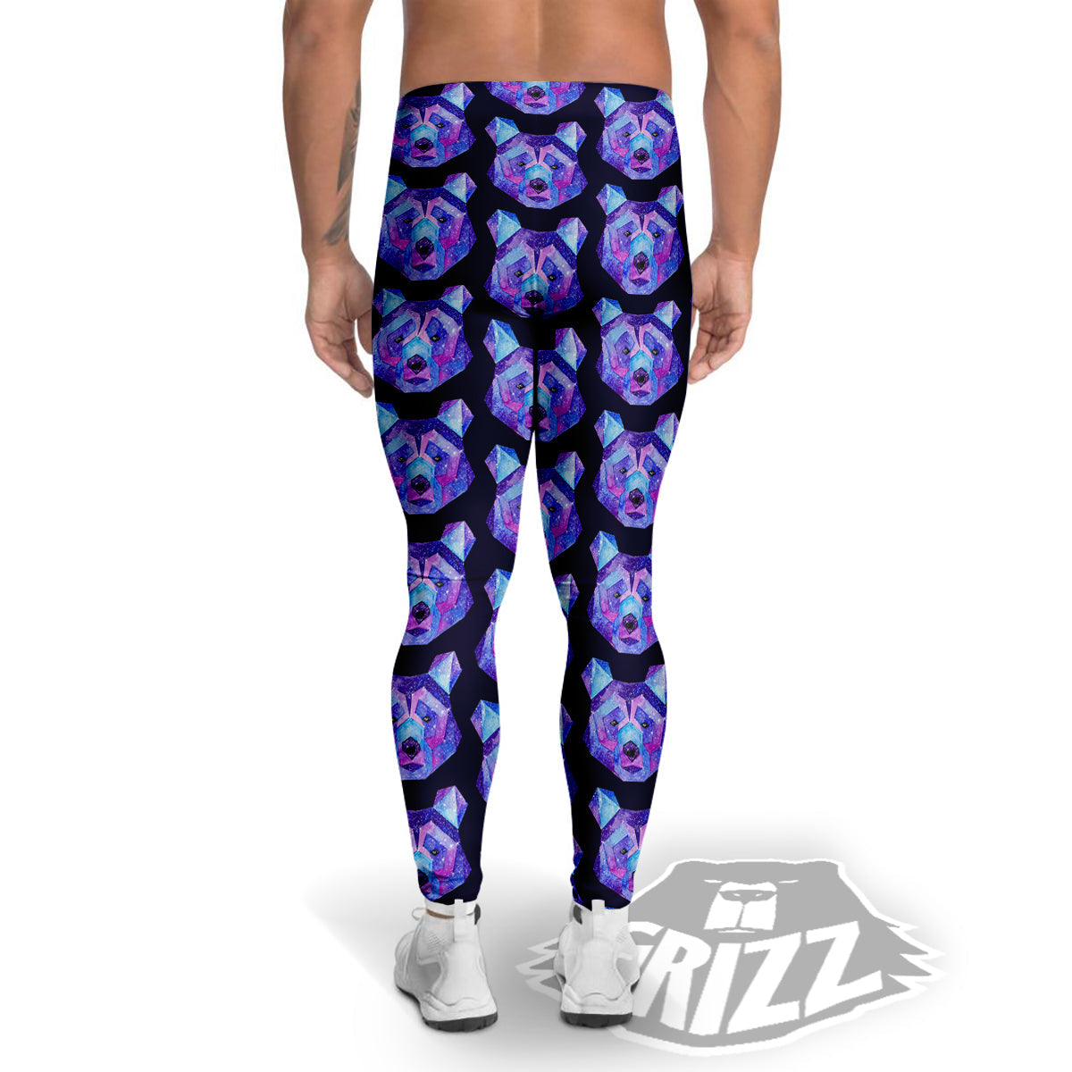 Cosmic Polygonal Bear Print Pattern Men's Leggings-grizzshop