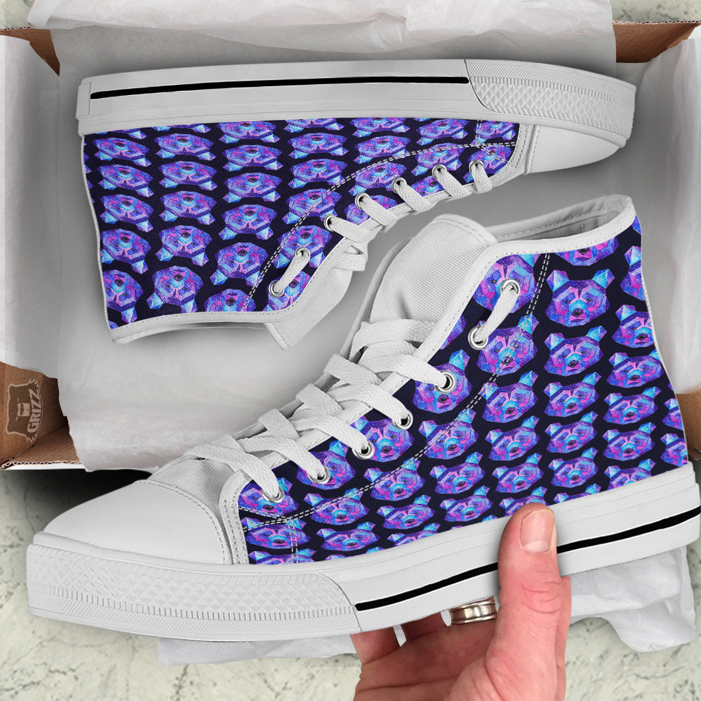 Cosmic Polygonal Bear Print Pattern White High Top Shoes-grizzshop